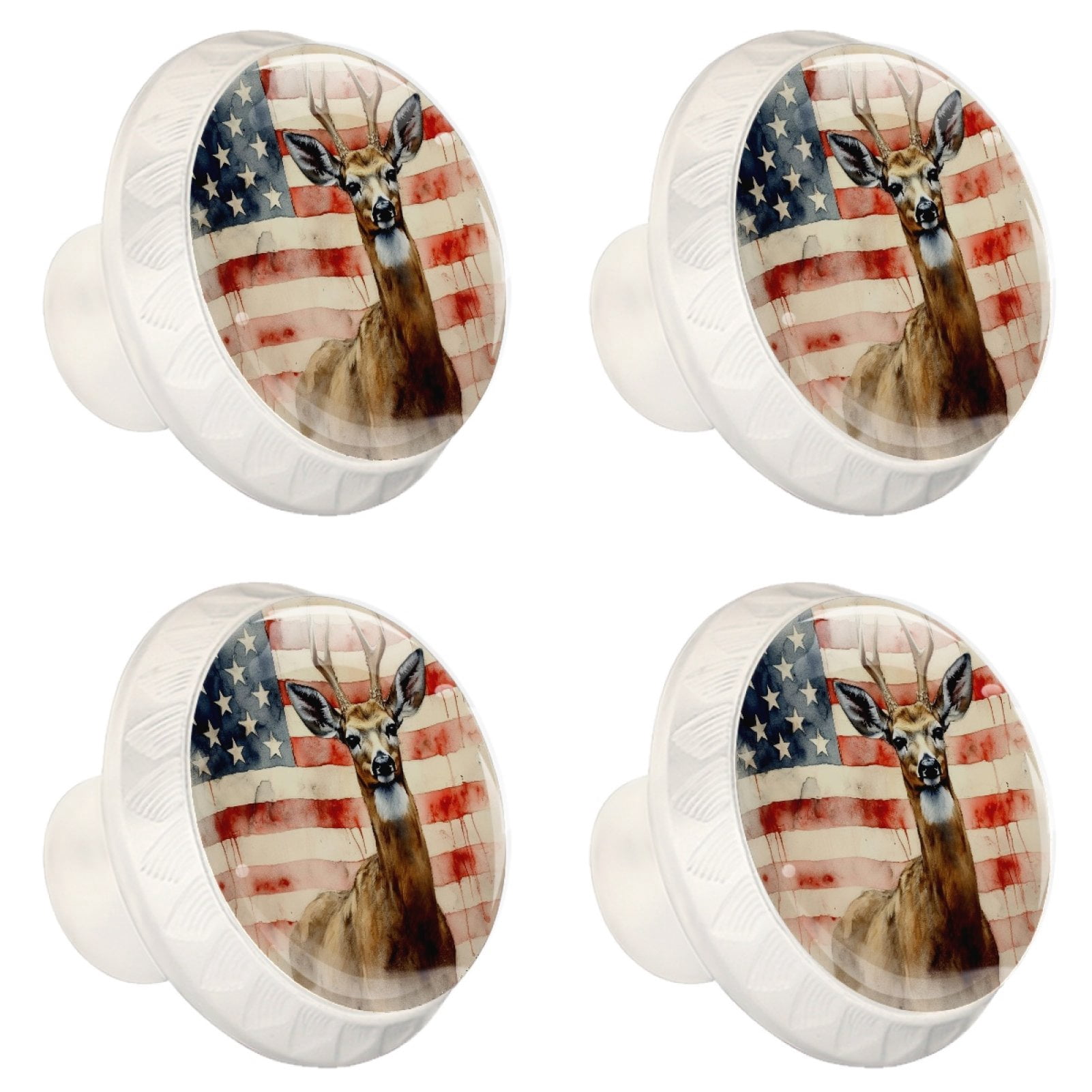 4 Pcs Deer and American Flag Knobs for Kitchen Cabinet Cupboard Dresser Bookcase Drawer Pulls Handles Round Home Decor