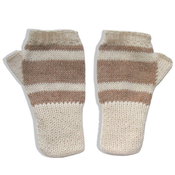 Warm 100% Alpaca Fingerless Gloves - Off-White / Beige (XS)