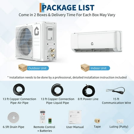 12000 BTU Mini Split AC & Heat Pump, 22 SEER Ductless Wall-Mounted System, 110V, WiFi Enabled, Quiet Cooling & Heating, Easy Installation Kit