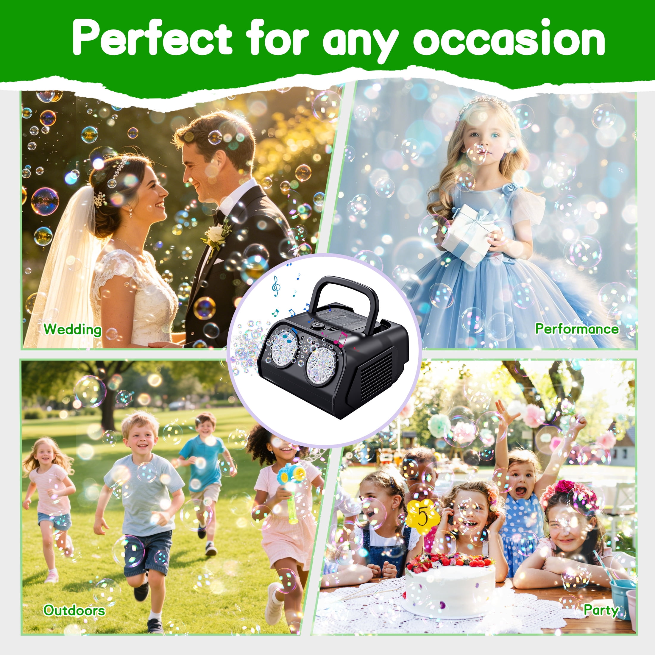 KOPPOP Upgraded Bubble Machine, Automatic Bubble Blower for Kids with 85ml Bubble Solution and Rechargeable Battery, 20000+ Bubbles Per Minute Indoor Outdoor Toy for Birthday Party, Black