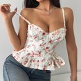 thumbnail image 5 of Sentmoon Womens Tank Tops 2025 Summer V Neck Slim Fit Camisole Floral Print Spaghetti Strap Backless Ruffled Pleated Sleeveless Blouse Comfy for Tropical Vacation Multicolor L, 5 of 5
