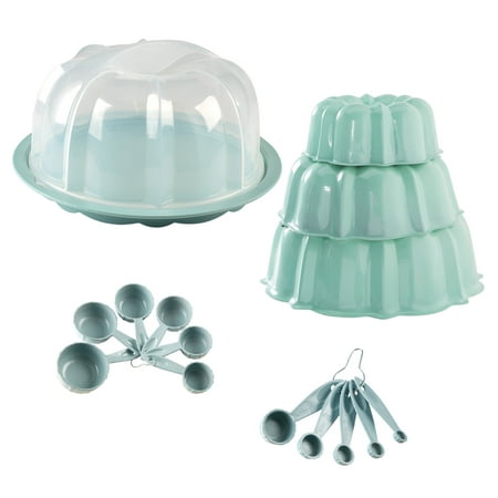 

Nordic Ware 16pc Bundt Baking & Measuring set Bundt Plastic Keeper Measuring Spoons and Cups Sea Glass Blue