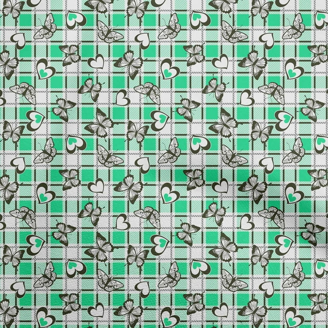 oneOone Georgette Viscose Sea Green Fabric Checks Heart & Craft Projects Decor Fabric Printed By The Yard 42 Inch Wide