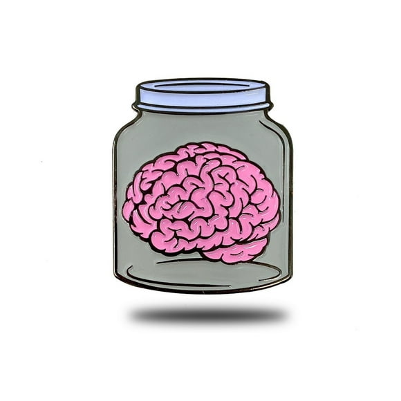BRAIN IN A JAR PIN - Novelty Funny BRAIN in a Mason JAR, Cute Enamel Lapel PIN, GREY - 3 cm x 2.7 cm