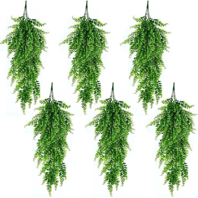 Paquete de 6 Plantas Colgantes Artificiales, Hojas Artificiales de Helecho de Boston, Cadena Verde para Pared, Hogar, Habitación, Jardín, Boda, Guirnalda, Decoración de Patio