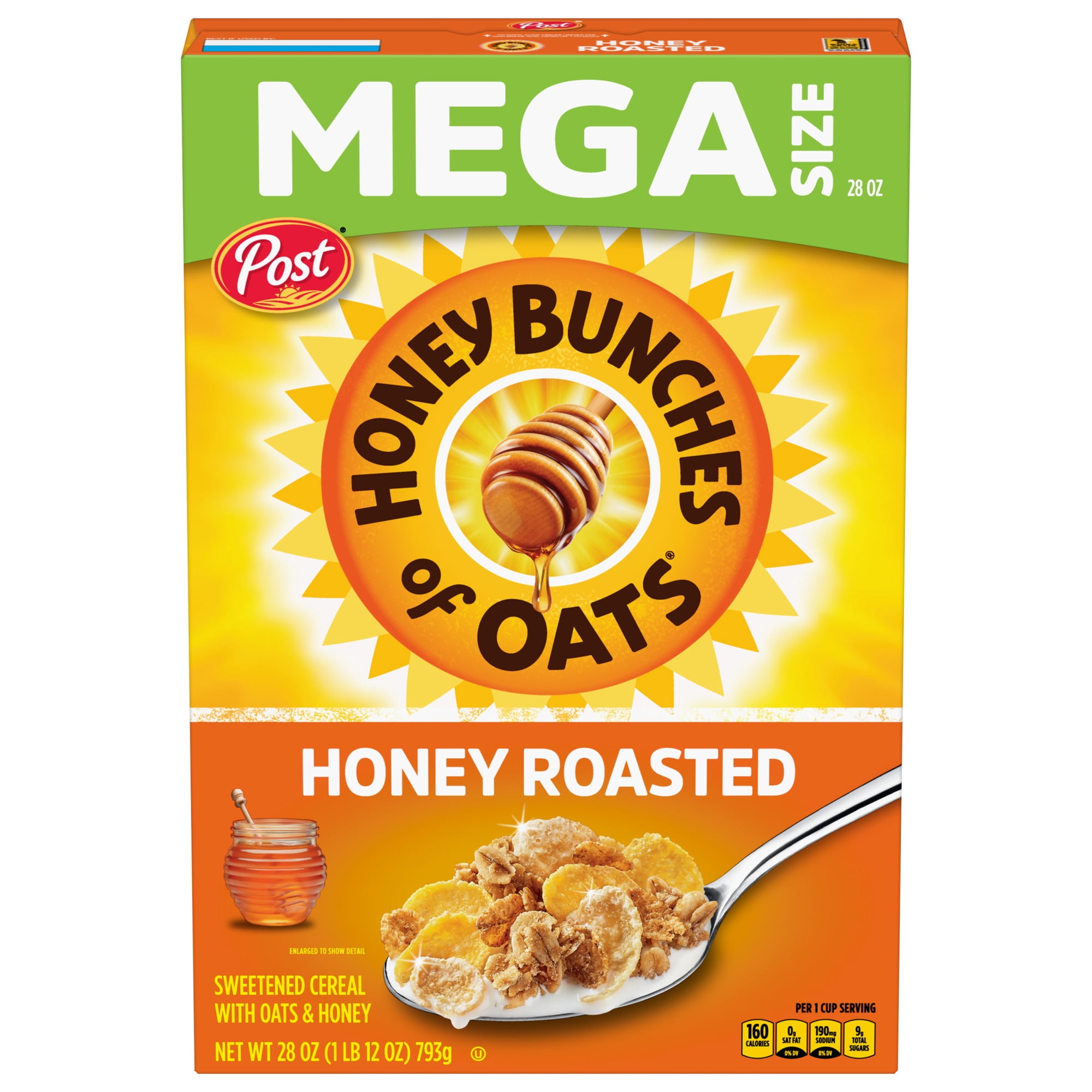 Honey Bunches of Oats Honey Roasted Breakfast Cereal with Oats and Granola Clusters, 28 oz Box