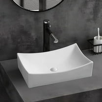 WinZo Small Rectangle Bathroom Sink Above Counter Square Basin Bowl Countertop Vessel 20"x15" Inches Modern Contemporary Porcelain Ceramic Wash Lavatory