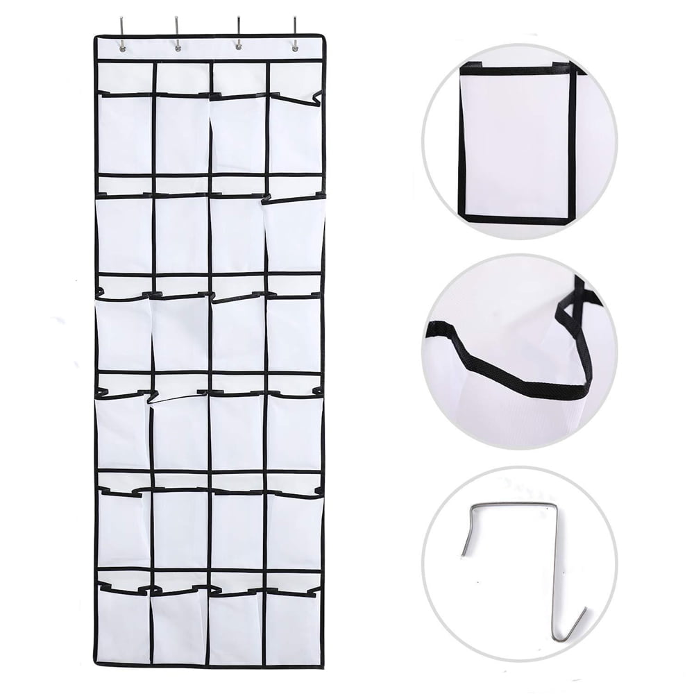 Vive Comb Over The Door Shoe Organizer with 24 Large Mesh Pockets and 4