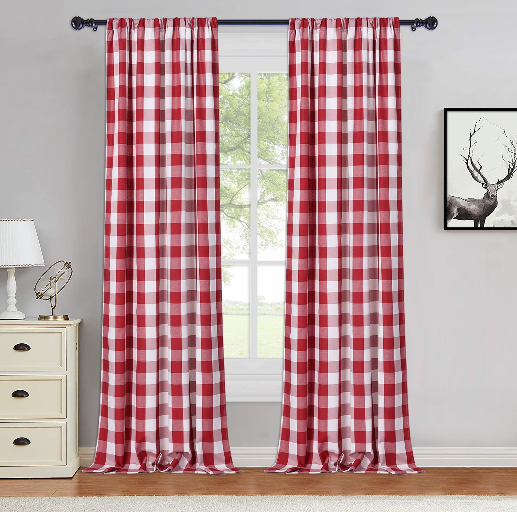 GlowSol Buffalo Plaid Curtains 42"W x 95"L Yarn Dyed Fabric Light