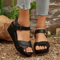 thumbnail image 5 of Women's Fashionable Wearable Versatile Wedge Sandals-Solid Color Round Toe Open Toe Buckle Black 39, 5 of 9