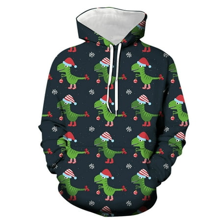 

CHAOLEI Boys Girls Christmas Hoodies Sweaters 3D Printed Dinosaur Casual Hooded Kids Sweatshirts With Pockets -Black 6-7 Years