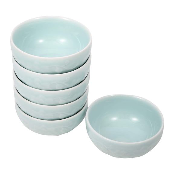 Celadon Bowl w/ Peony Pattern, Green Valley High-Quality Luxury Kitchen 4.5" Rice Bowl, Light Greenish Blue, Pack of 6