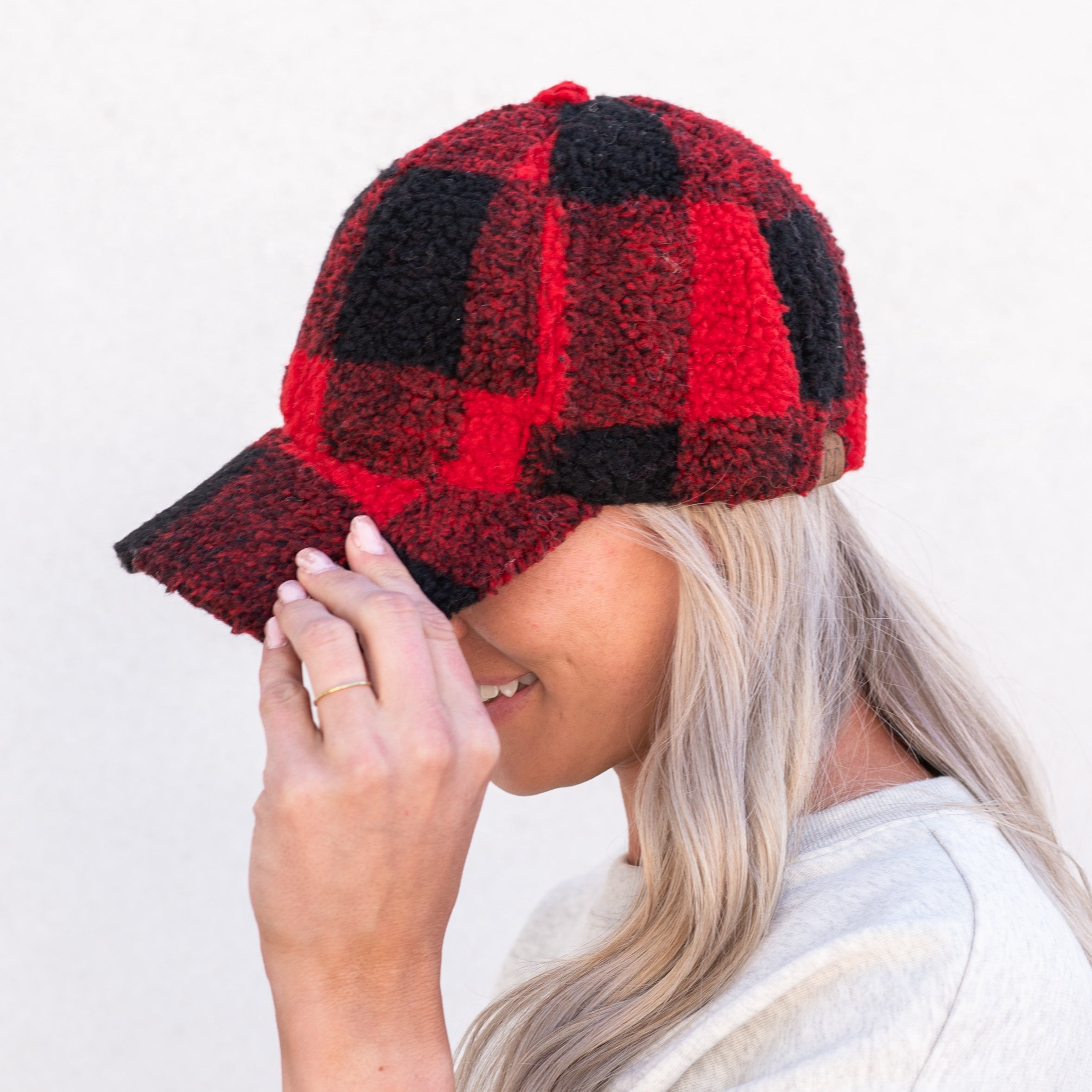 CC Everyday Unisex Light Plain Blank Baseball Sun Visor Solid Cap Dad Hat (Buffalo Plaid Sherpa Red/Black)