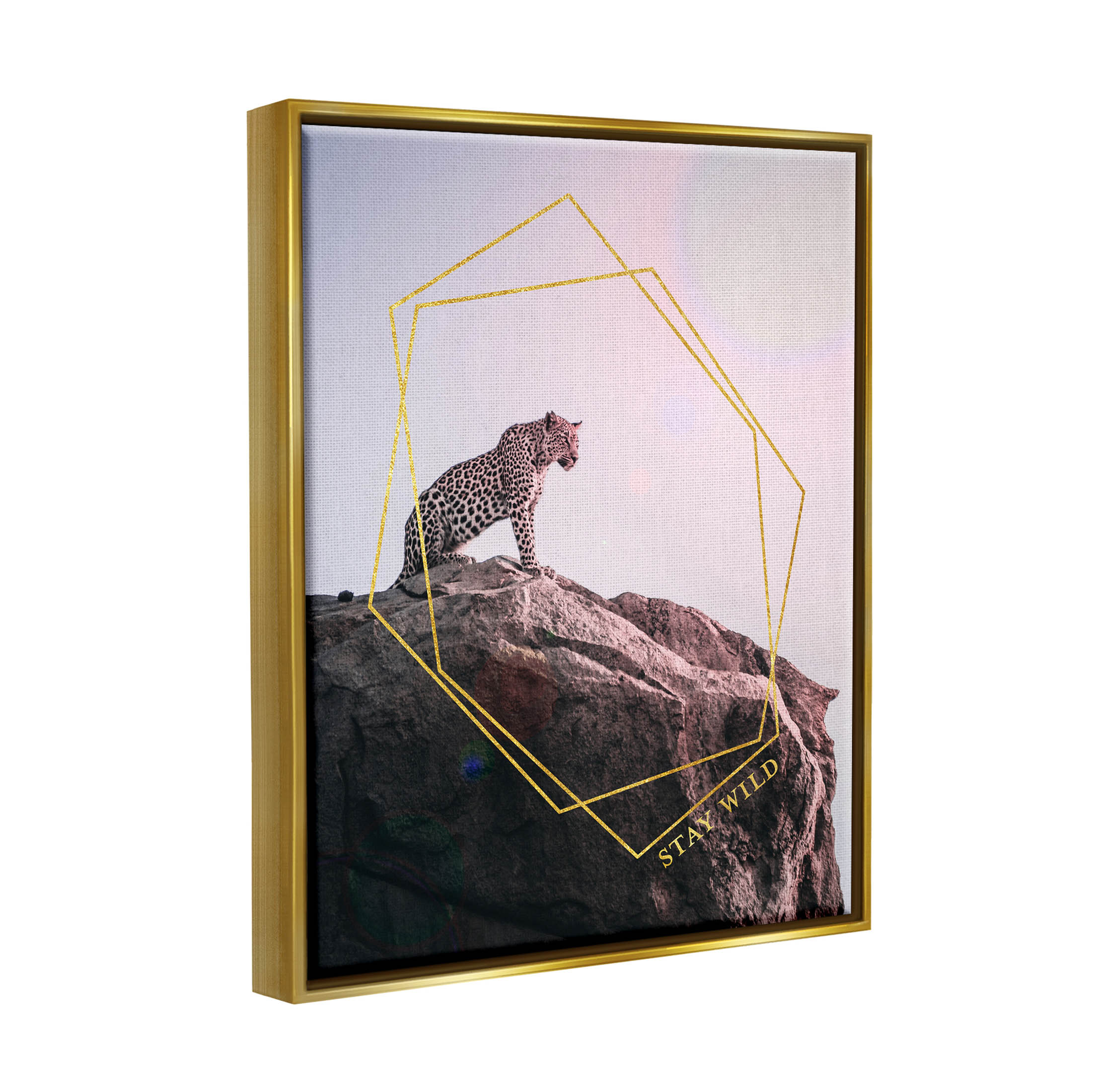 Stupell Industries Stay Wild Glam Leopard Graphic Art Metallic Gold Floating Framed Canvas Print Wall Art, Design by K. Kaufman