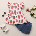 thumbnail image 4 of KIMI BEAR Shorts Outfits For Toddler Baby Girls 4T Girls Spring Summer Clothes Sweet Strawberry Print Fly Sleeve Top Ripped Denim Shorts 2PCs Set 4-5T, Red, 4 of 9