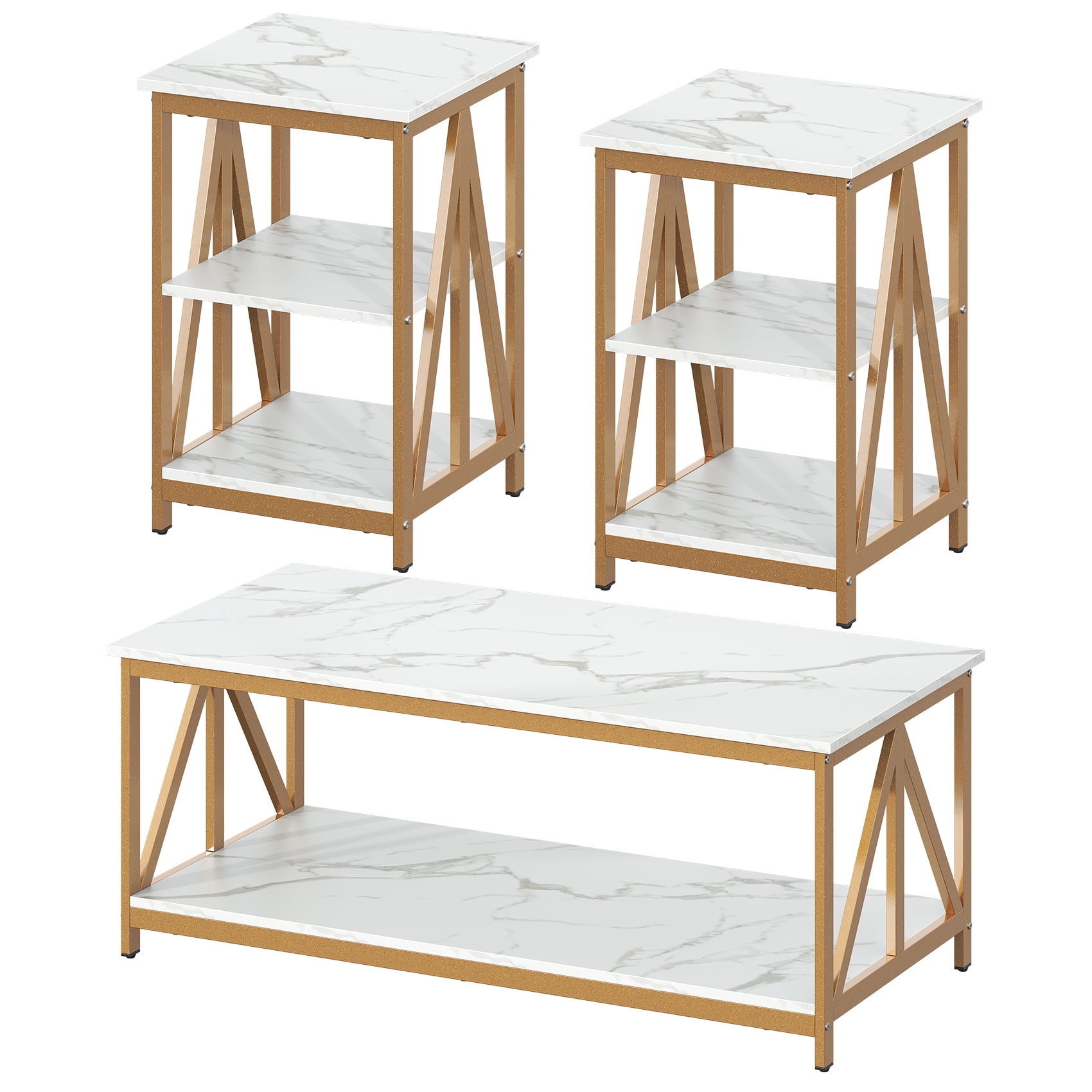 Timagebreze Wood 3-Piece Table Sets Includes 1 and 2 End Tables Home Accent Furniture for Living Room