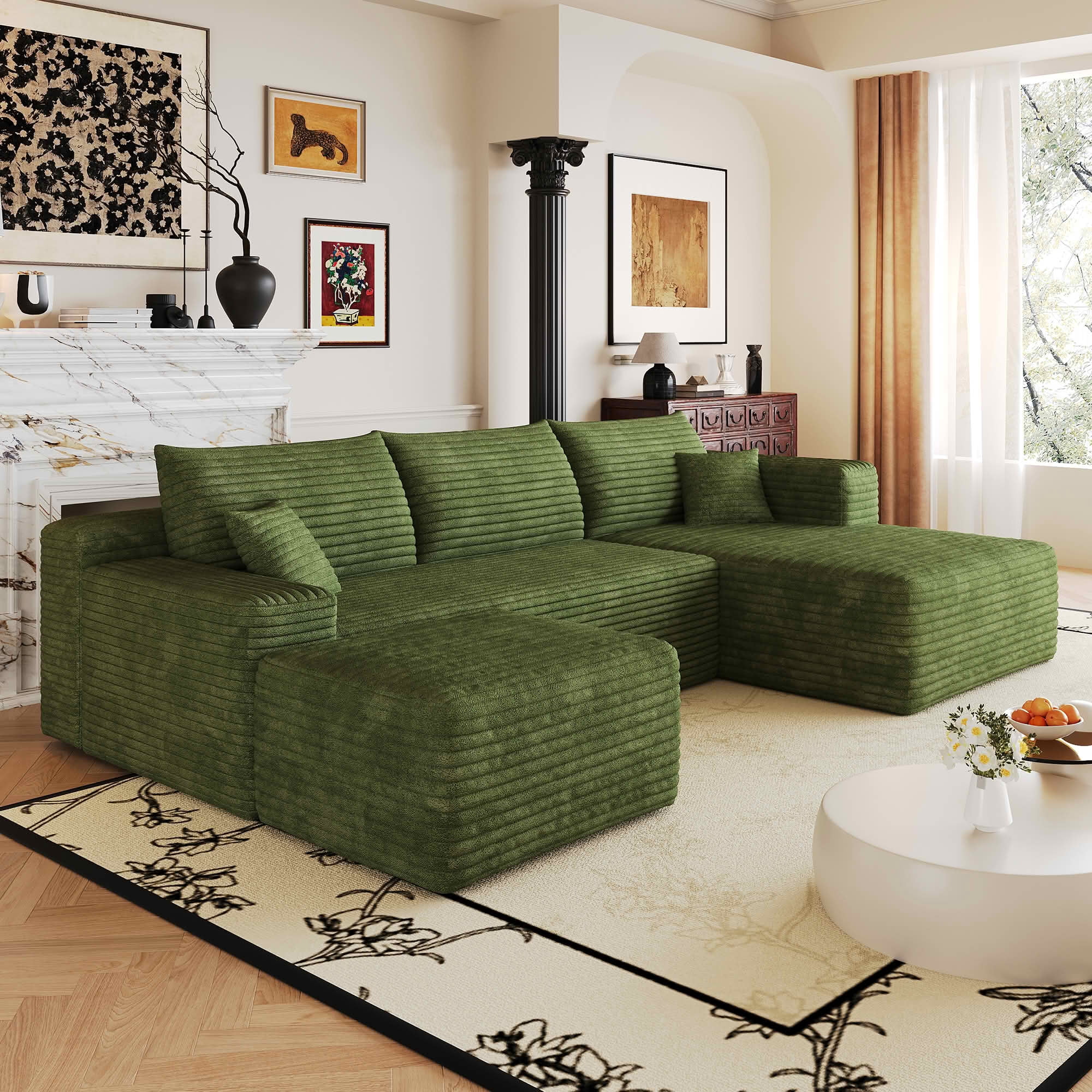 MAYEERTY 103 Inch Cloud L Shaped Sectional Sofa, Plush Corduroy Deep Seat Corner Couch, No Assembly Modern Minimalist Sofa for Living Room Apartment