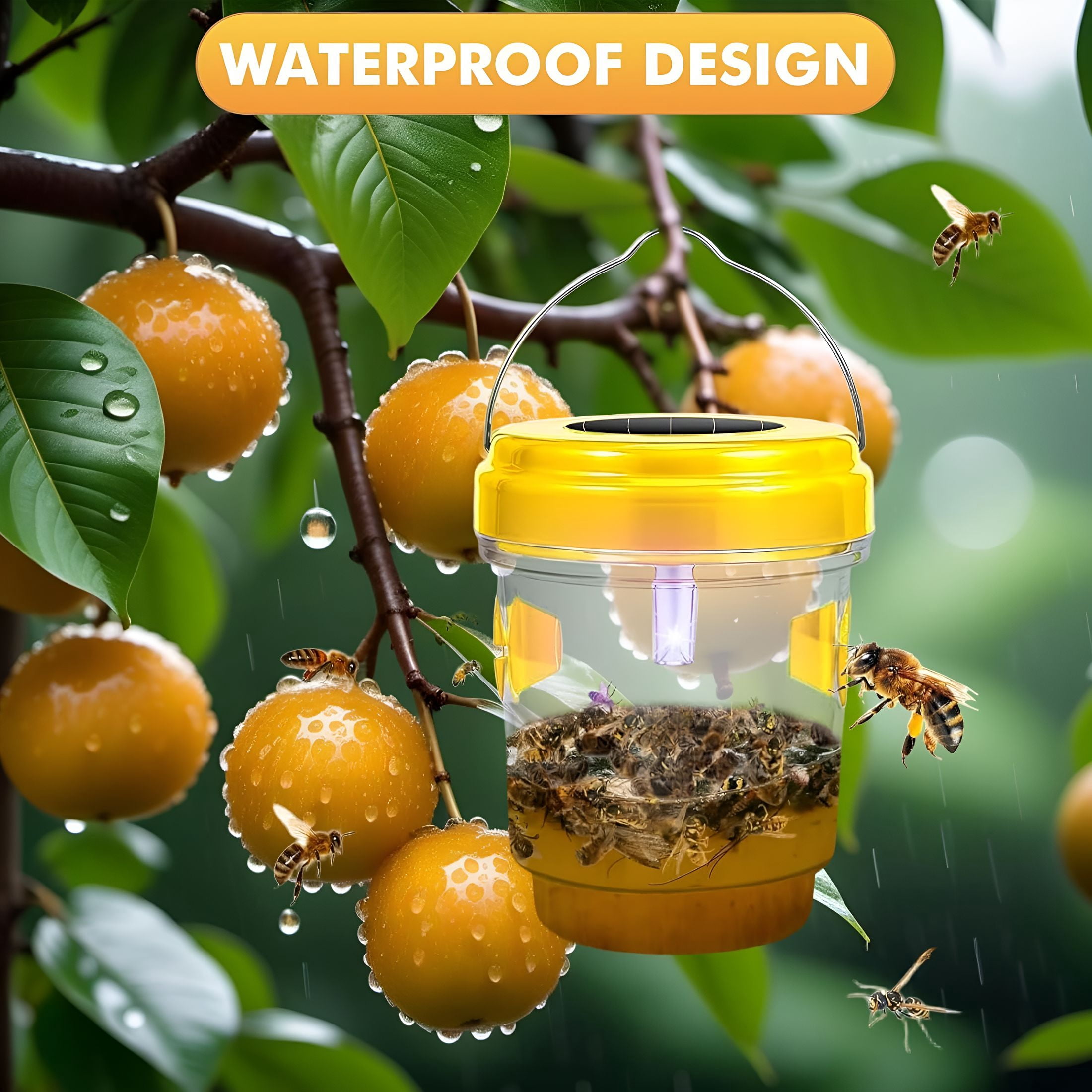 BPPEG Wasp Traps Outdoor Hanging, Solar Bee Trap for Outside, Reusable Solar Powered Hornet Traps, Bee Wasp Catcher Outside Garden 3 Packs