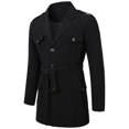 thumbnail image 2 of QHFBli Water-Resistant Mens Trench Coat Men's Autumn Winter Slim Fit Long Sleeve Trench Coat Button Front Suit Jacket Top Black XXXXXL, 2 of 7