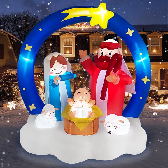 6FT Christmas Inflatables Nativity Scene Outdoor Decorations Built-in Lights The Birth of Jesus Scene with Star Blow up for Yard Garden Xmas Holiday