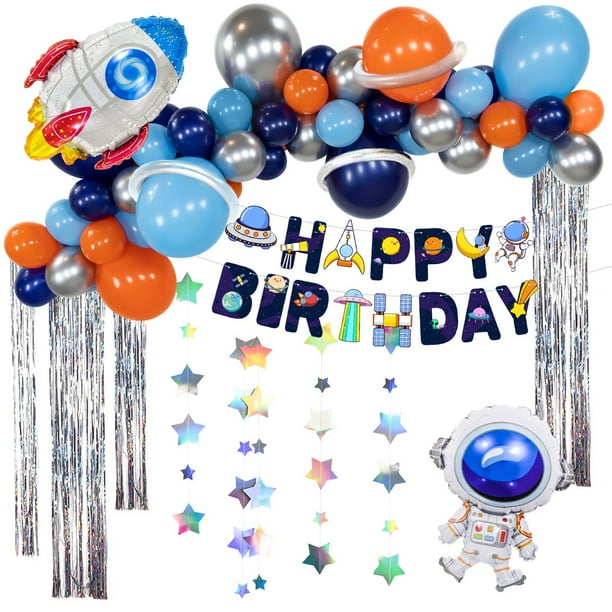 Bandera de aluminio con temática de astronauta errante para fiestas de cumpleaños, suministros para decoración de globos y cohetes
