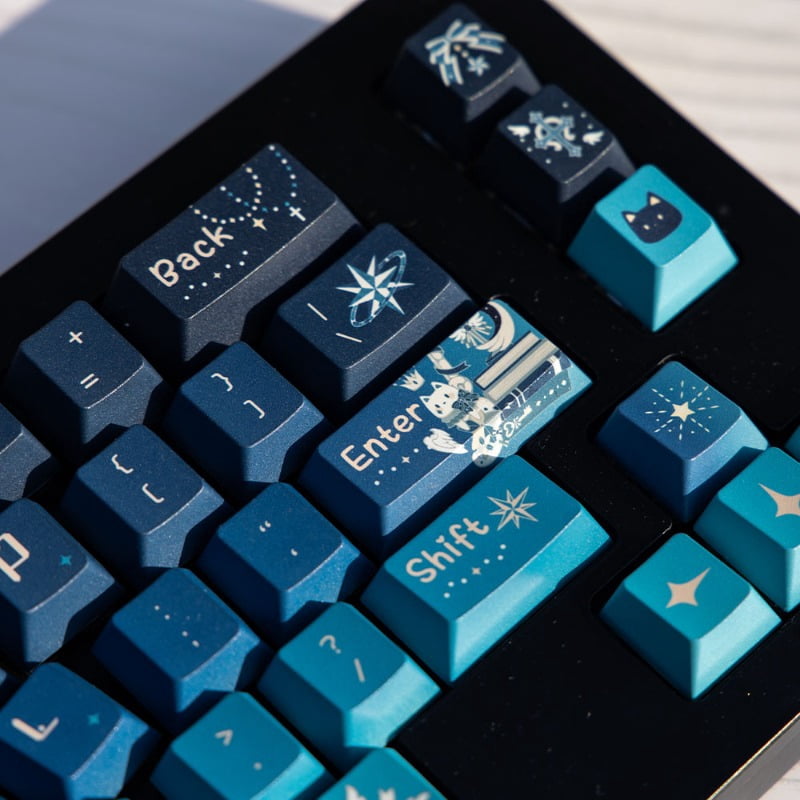 Starry Night Cloister Theme Keycap Set 139Keys PBT Custom Blue Keyboard Cap Cherry Profile KeyCap for Mechanical Keyboard Gift
