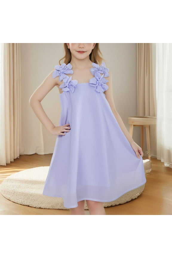 Girls Summer Dress 2-8 Years - Cotton Princess Sleeveless Camisole, Breathable Leaky Shoulder Design for Toddlers, Playdates Parties Travel Birthday Outfit