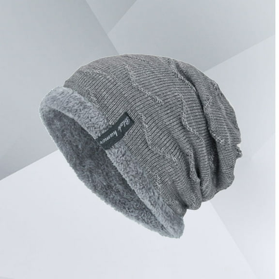 LEORX Beanie With Brim Knit Hat Plush Grey 1Set Prevent Hair Messy For Men