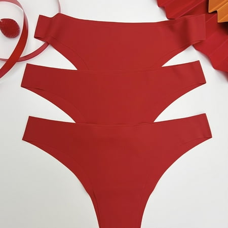 

3 Pcs Red Simple & Comfortable Seamless Cheeky Panties Solid Medium Stretch Low Rise Panties Women‘s Underwear & Lingerie