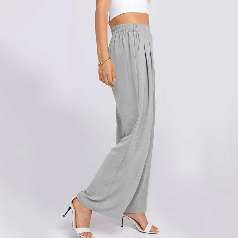 chinese dress ladies Womens Wide Leg Work Pants Elastic High Waisted Pull On Dress Pants Flowy  Pleated Business Casual Trousers Pants with Pockets Lightweight Loose Fit  Slacks Drape Palazzo Versatile Suit Pants at Amazon Women's main image 1
