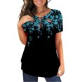 thumbnail image 1 of Camisa de manga corta de verano para mujer, camiseta con cuello redondo estampada recortada, Top informal de manga corta para mujer, azul L, 1 of 3