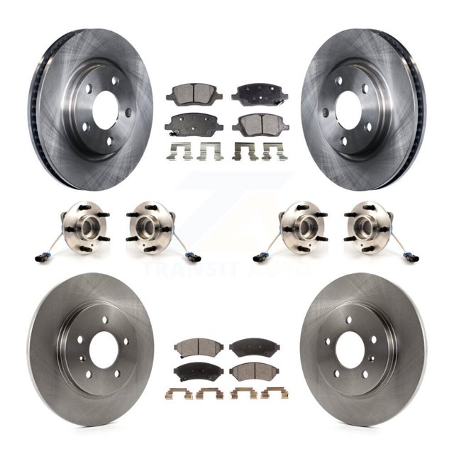 Transit Auto Front Rear Hub Bearing Assembly Disc Brake Rotor and Semi-Metallic Pad Kit (10Pc) for Car 2005 Pontiac Montana Chevrolet Uplander Buick Terraza Left Right Driver Passenger Side KBB-115064