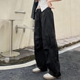 thumbnail image 5 of hlysgo Girls Parachute Pants Wide Leg Cargo Pant Y2K Streetwear Trousers with Multi Pockets Black Black,10-11Years, 5 of 5