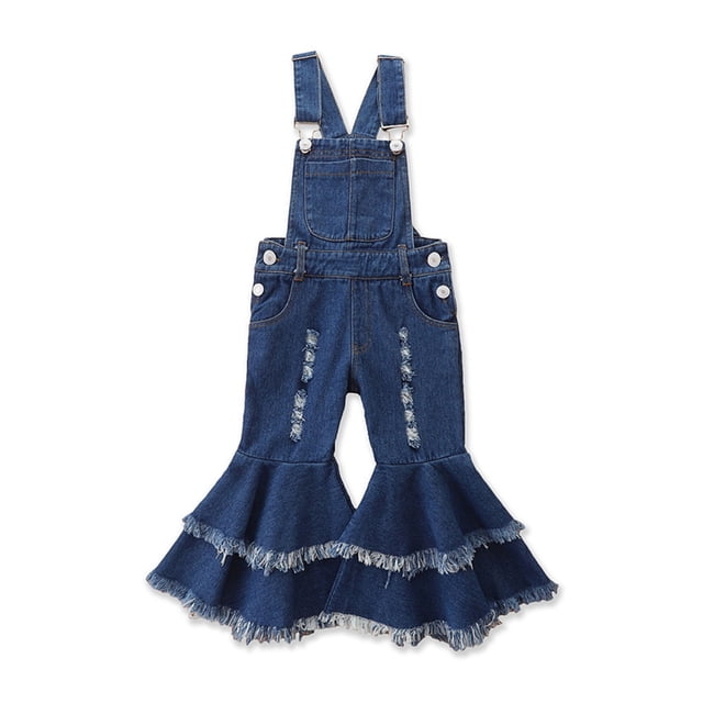 FAIWAD Combinaison en Jean Sans Manches Évasée pour Filles, Décontractée, Bretelles Réglables, Longueur Complète