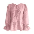 thumbnail image 5 of MIXUE Boho Tops For Women Summer Solid Color V Neck Long Sleeve Lace Hollow Out Blouse Cardigan T Shirts Holiday Wear,Pink,M, 5 of 5