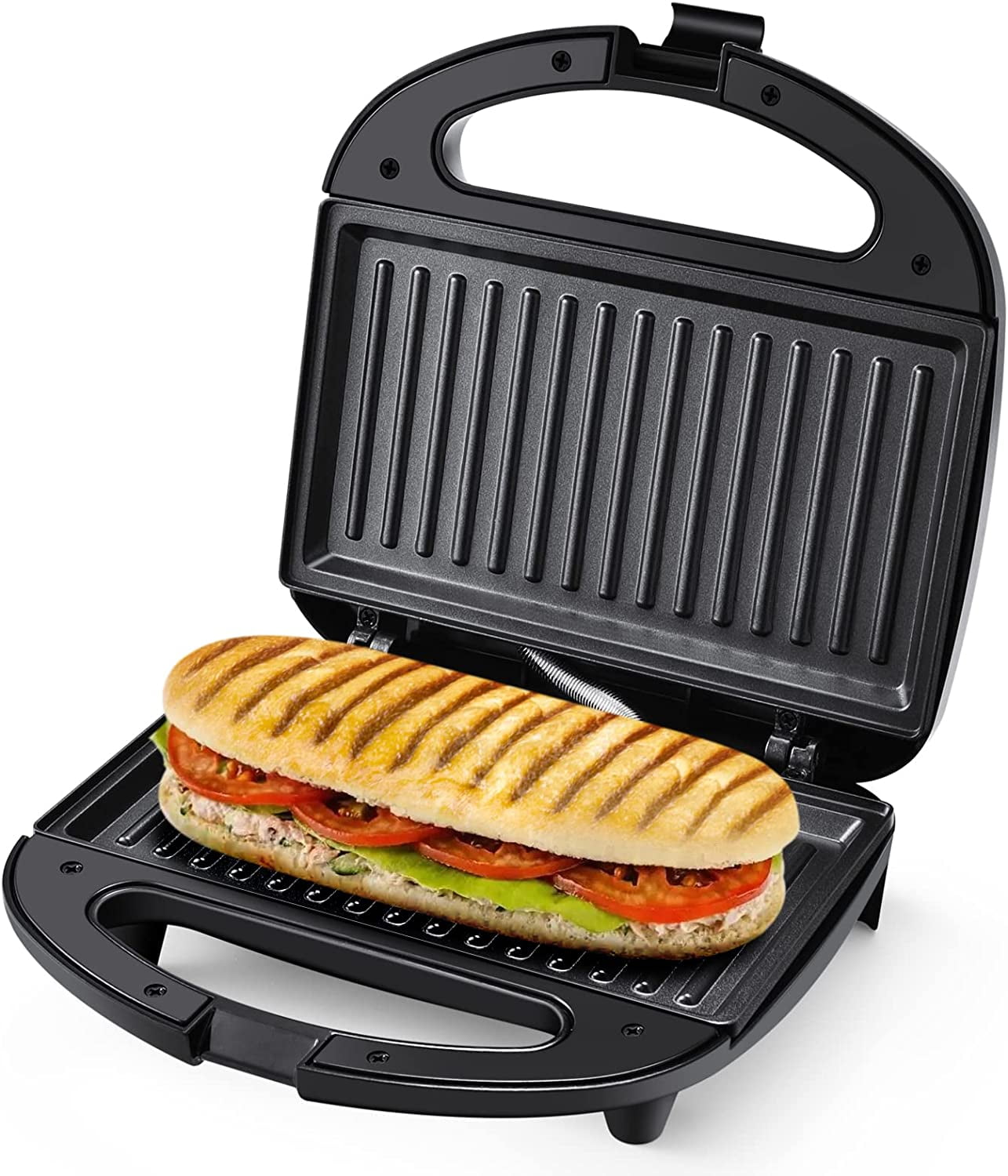 MONXOOK Panini Maker 750W Sandwiches Maker Double Sided Non Stick Plates Auto Temp Control Cold touch handle Indicator Lights for Hot