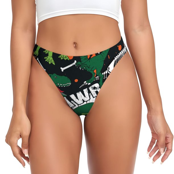 Balery Dinosaur Skeleton Tangas de Algodón para Mujer con Estampado – Ropa Interior Sexy, Transpirable, G-string-4X-Large