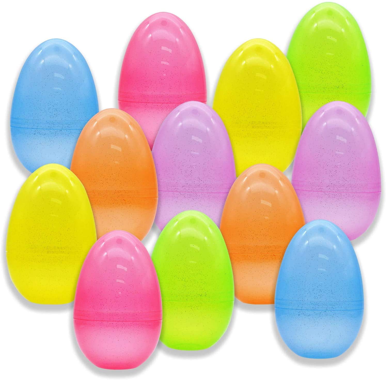 Joyfy 12 Pcs 7" Large Plastic Easter Eggs, Jumbo Glitter Assorted Colors Empty Fillable Easter Eggs for Filling Treats, Party Favor, Easter Egg Hunt, Decorations, Classroom Prize