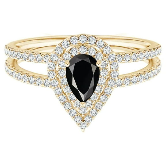 Cluster 0.75 Ctw Pear Black Spinel 925 Silver Yellow Gold Vermeil Ring