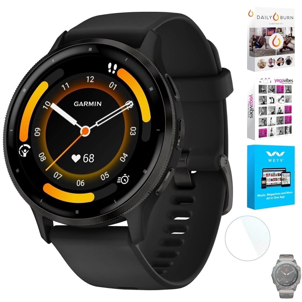 Garmin 010-02784-01 Venu 3 Health and Fitness GPS Smartwatch Steel Bezel w/ Black Case 45mm Bundle with Deco Screen Protector and Tech Smart USA Fitness & Wellness Suite