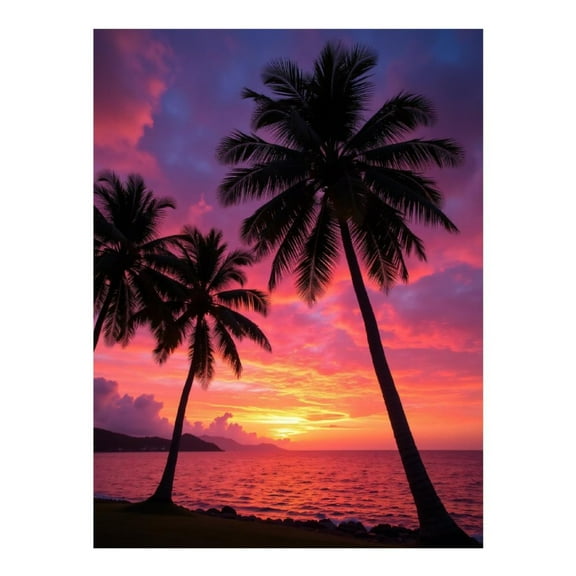 Diamond Art Kit for Adults, Sunset Palm Beach Silhouette Skies Diamond Painting for Adults Beginners, DIY Diamond Art Painting Kits, 5D Diamond Painting Crafts for Home Decor 12x16 Frameless