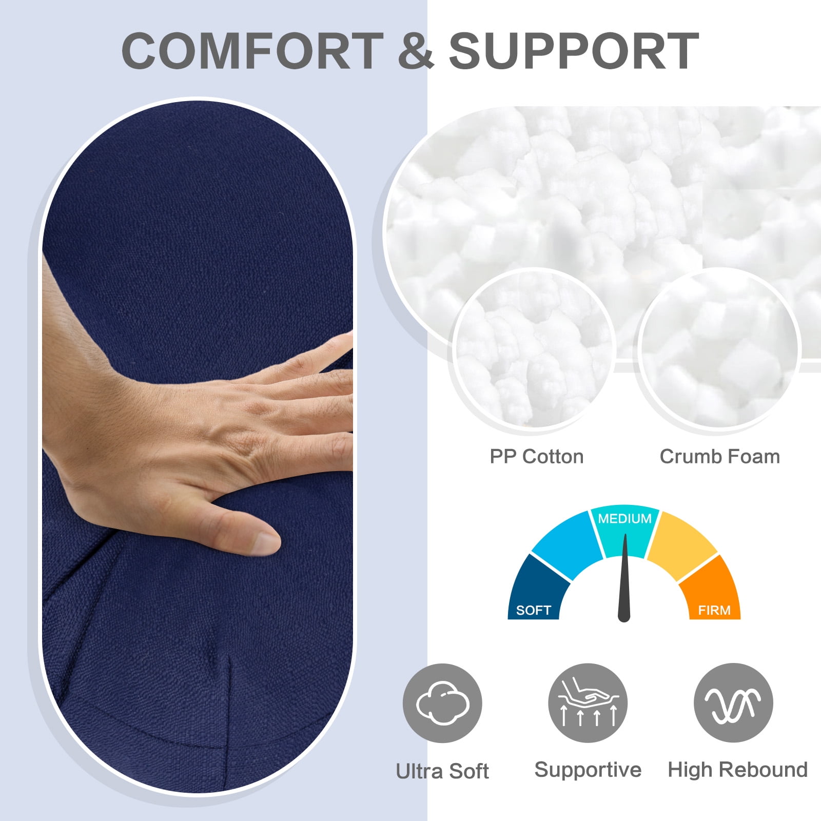 Aoodor 19x19x5 Inch Tufted Outdoor Chair Cushions, Water and Fade Resistant Polyester Dining Chair Pads with Ties for Patio Furniture, Set of 2, Dark Blue