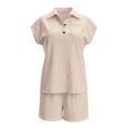 thumbnail image 5 of Arlun Linen Sets for Women 2 Piece Summer Outfits Sleeveless Button up V-Neck Tank Top and Wide Leg Shorts with Pockets Loose Fit Lightweight Breathable Vacation Matching Sets Light Pink L, 5 of 5
