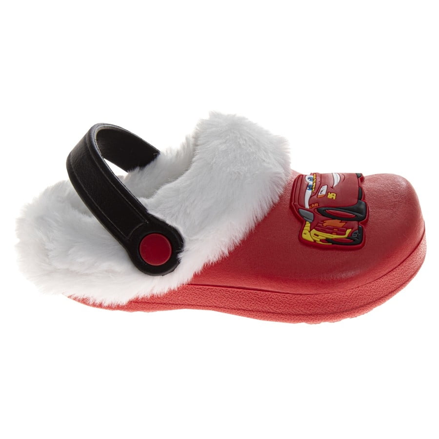 Disney Cars Lightning Mcqueen Fuzzy Fleece Lined Clogs for Boys Winter Warm Plush Garden Shoes (Toddler Little Kid), Red, Size: 11 12