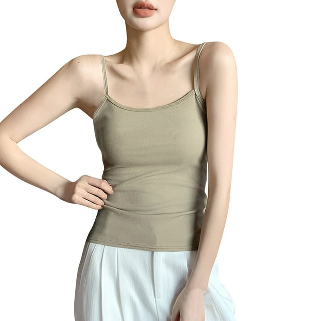 hotojiny Womens Summer Camisole Tops Stretch Sleeveless Scoop Neck Tank Shirt Solid Spaghetti Strap Ribbed Basic Tee