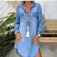 thumbnail image 2 of HH 2024, Long Sleeve Breasted Pocket Solid Color Denim Shirt Dress, 2 of 2