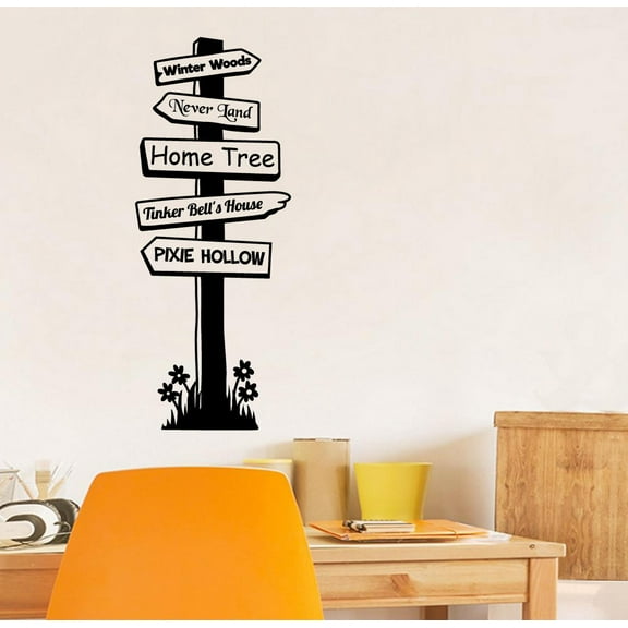 Peter Pan Neverland Tinkerbell Pathway Signage Cartoon Wall Sticker Art Decal for Girls Boys Room Bedroom Nursery Kindergarten House Fun Home Decors Sticker Wall Art Vinyl Decoration Size (10x6 inch)