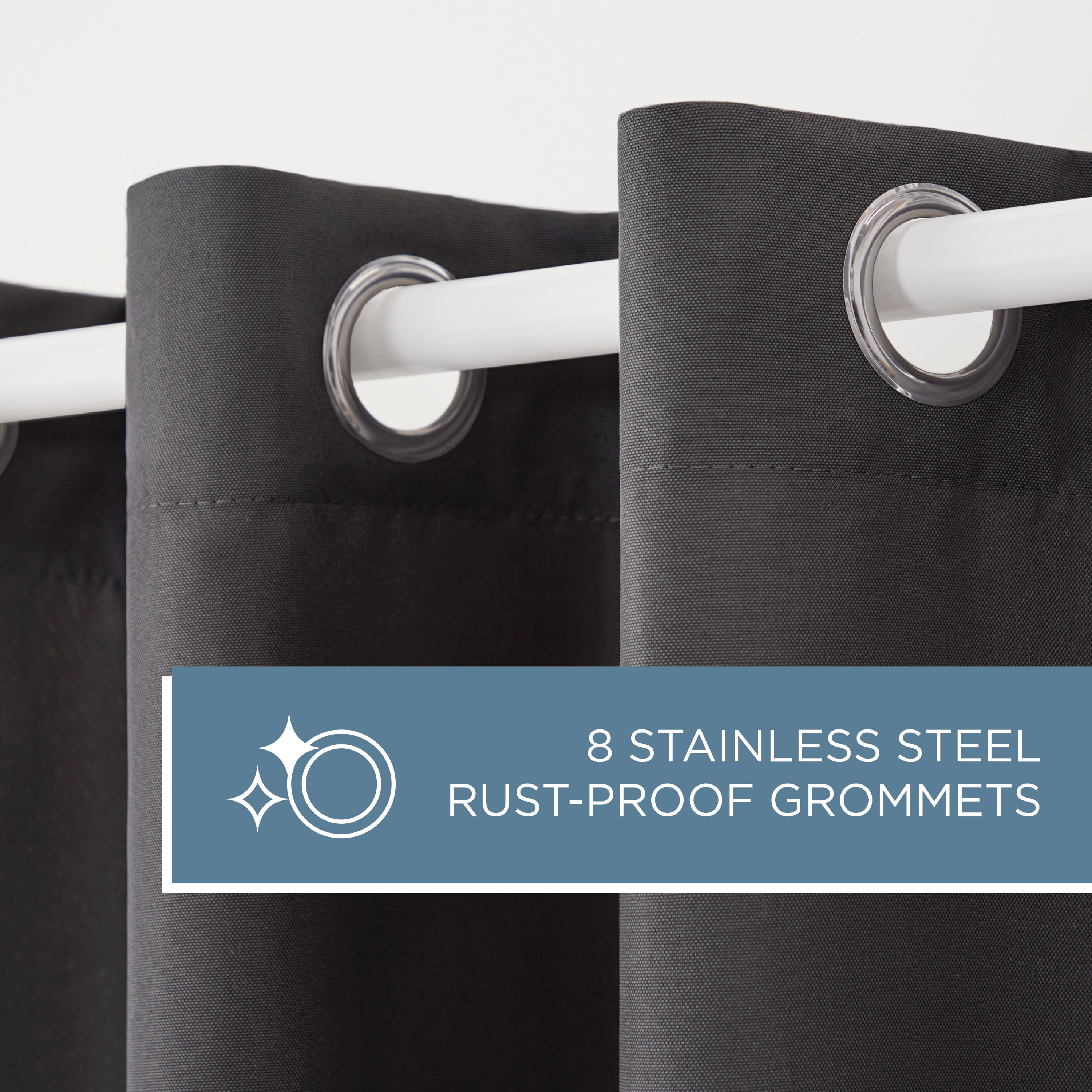 TOWN & COUNTRY BASICS Cabana Solid Heavyweight Indoor Outdoor Curtains, Light Filtering Opacity with Grommet Top, Water Repellent, 2-Pack Set, 54"x84", Charcoal