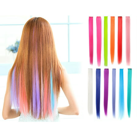 OneDor 23 Inch Straight Colored Party Highlight Clip on in Hair Extensions Multiple