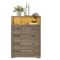 thumbnail image 3 of 4 Drawer Wooden Dressers for Bedroom with LED Lights and Charging Station, Modern Nightstand for Bedside, Wood Chest of Drawers, Wood Storage Organizer for Living Room, Nursery, Closet, Hallway, 3 of 10